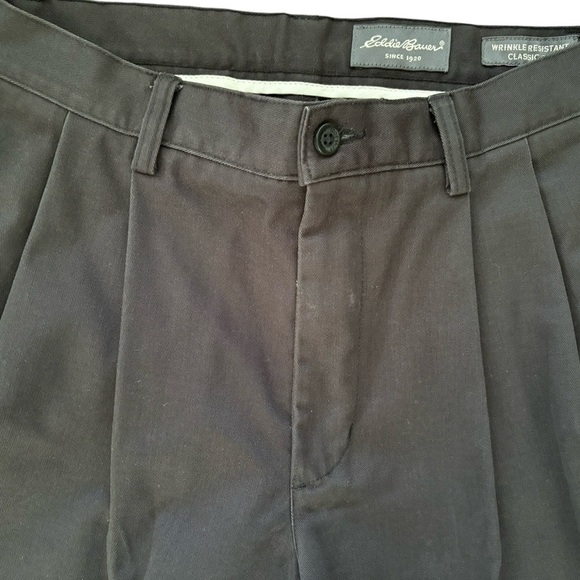 Eddie Bauer Classic Fit Wrinkle Resistant Chino Black Double Pleats 30X27.5” - Picture 3 of 5